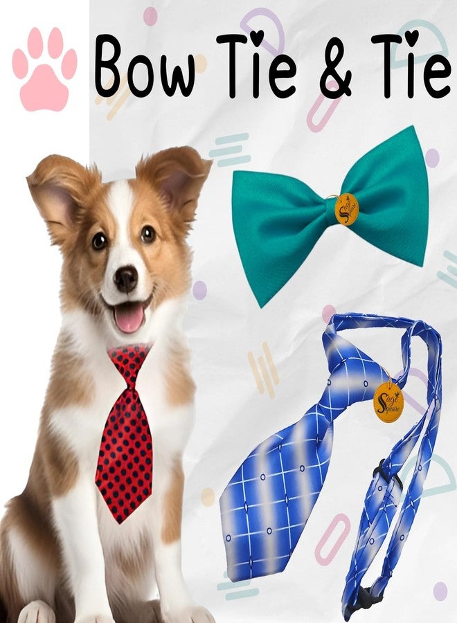 Sage Square Dog Tie & Bow Tie Combo - Stylish Accessories | Adjustable Fit for Comfort | Small to Large Breeds | Elegant & Adorable Design for Special Occasions | Everyday Wear (Random Colour) - Image 2